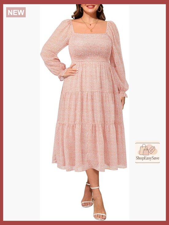 Dresses & Skirts - Chiffon Midi Dress Boho Elegant Square Neck Off Shoulder Puff Sleeve